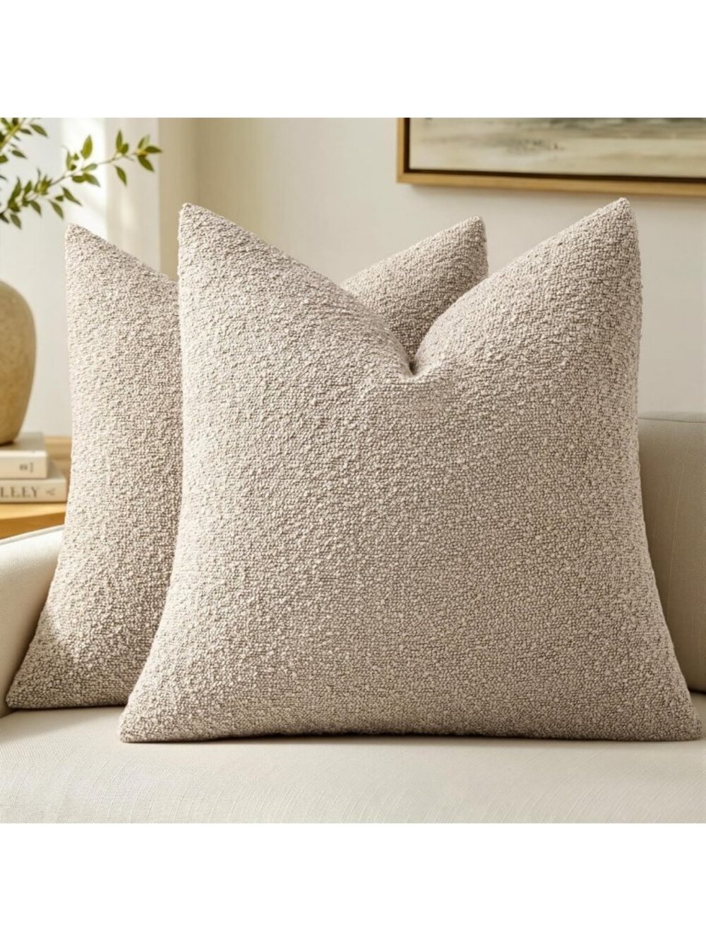 24x24 Decorative Euro Sham Pillow Covers - Soft Boucle Couch Pillows in Oatmeal